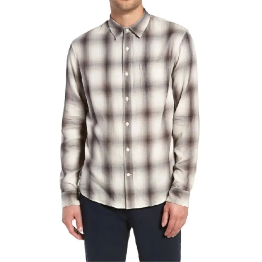VINCE Classic Fit Double Knit Plaid Sport Shirt XL